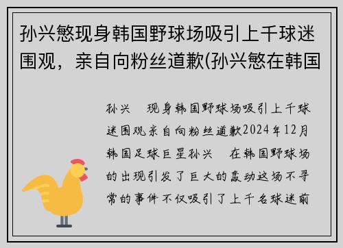孙兴慜现身韩国野球场吸引上千球迷围观，亲自向粉丝道歉(孙兴慜在韩国哪个俱乐部)