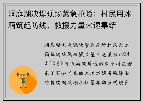 洞庭湖决堤现场紧急抢险:村民用冰箱筑起防线,救援力量火速集结