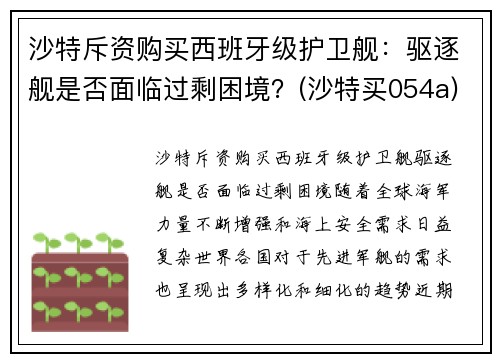 沙特斥资购买西班牙级护卫舰：驱逐舰是否面临过剩困境？(沙特买054a)